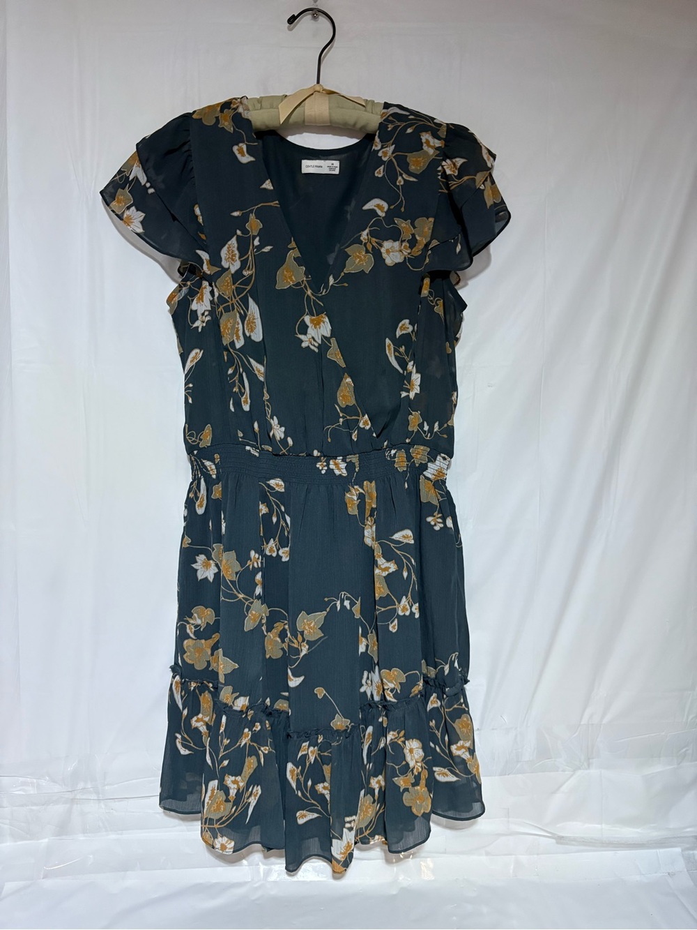 Gentle Fawn Teal Floral Midi Dress with Mustard and White Print